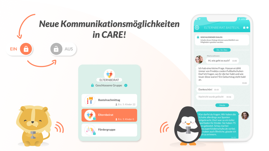 Erweiterte Kommunikationsmöglichkeiten in der CARE Kita-App