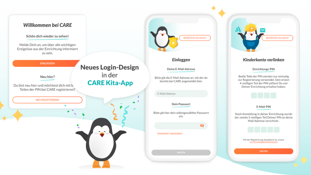 Neues Login-Design bei der CARE Kita-App