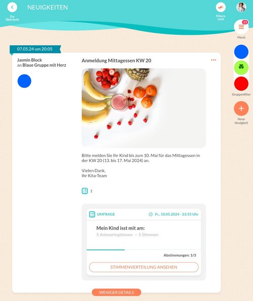 Umfrage zum Mittagessen via CARE Kita-App