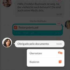 Nachricht in der CARE Kita-App übersetzen in eine Fremdsprache