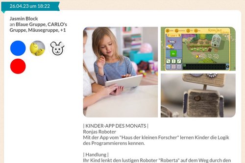 Neuigkeiten: Tipps für Eltern mit einem Foto und Text zur Kinder-App des Monats