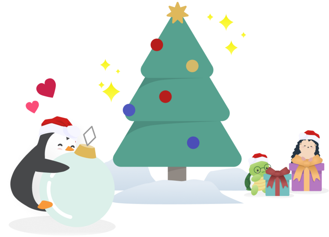 CARE Kita-App Maskottchen Carlo und sein Weihnachtsbaum