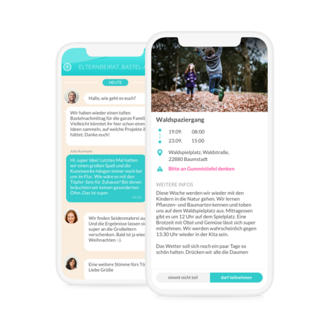 Smartphone-Ansicht der CARE Kita App für Eltern