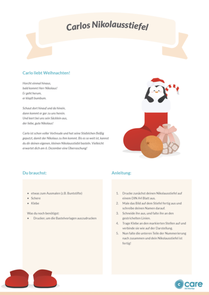 Bastelanleitung der CARE Kita-App für einen Nikolausstiefel